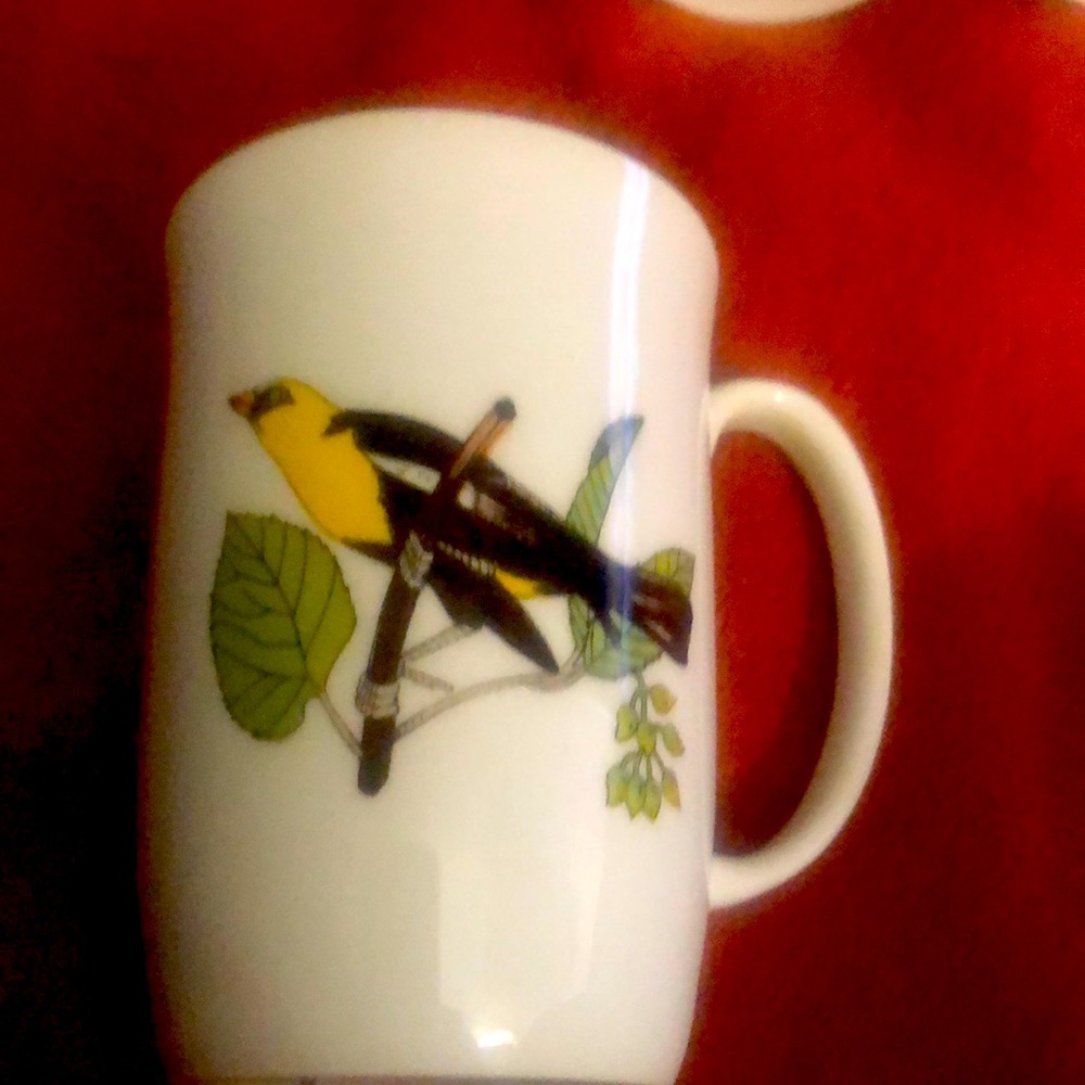 Fitz And Floyd Neiman Marcus Wild Birds Set Of 4 - 12 oz Mugs Coffee Cups VTG